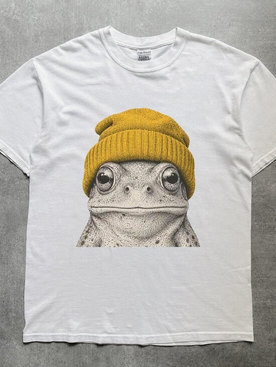 Tops - Cottagecore Frog Toad Wearing Yellow Beanie Graphic Tee